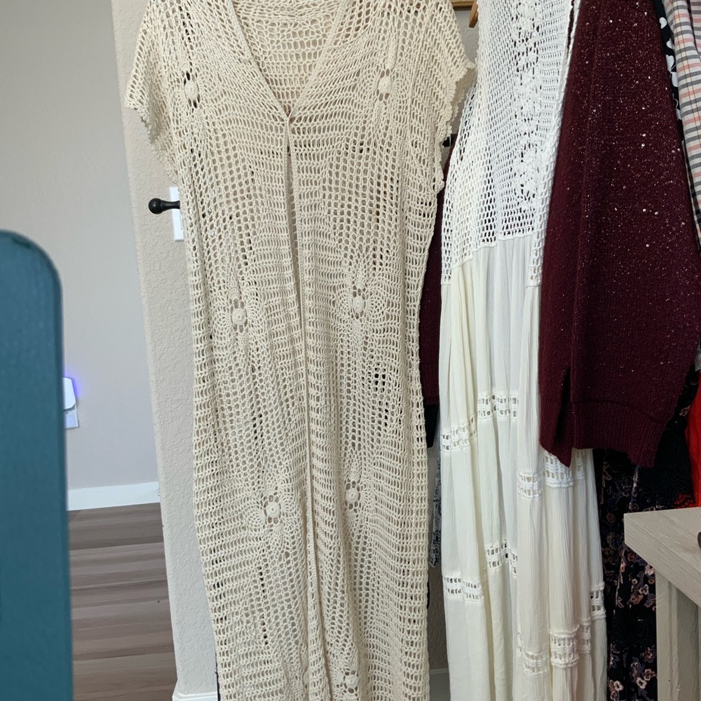 Boho hooded short sleeve maxi cardigan